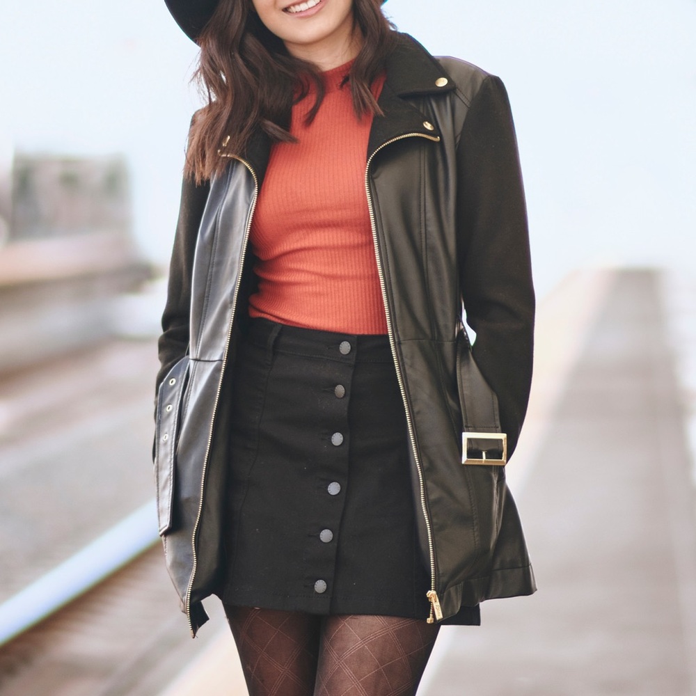 Guess Leather Mid Length Trench Coat